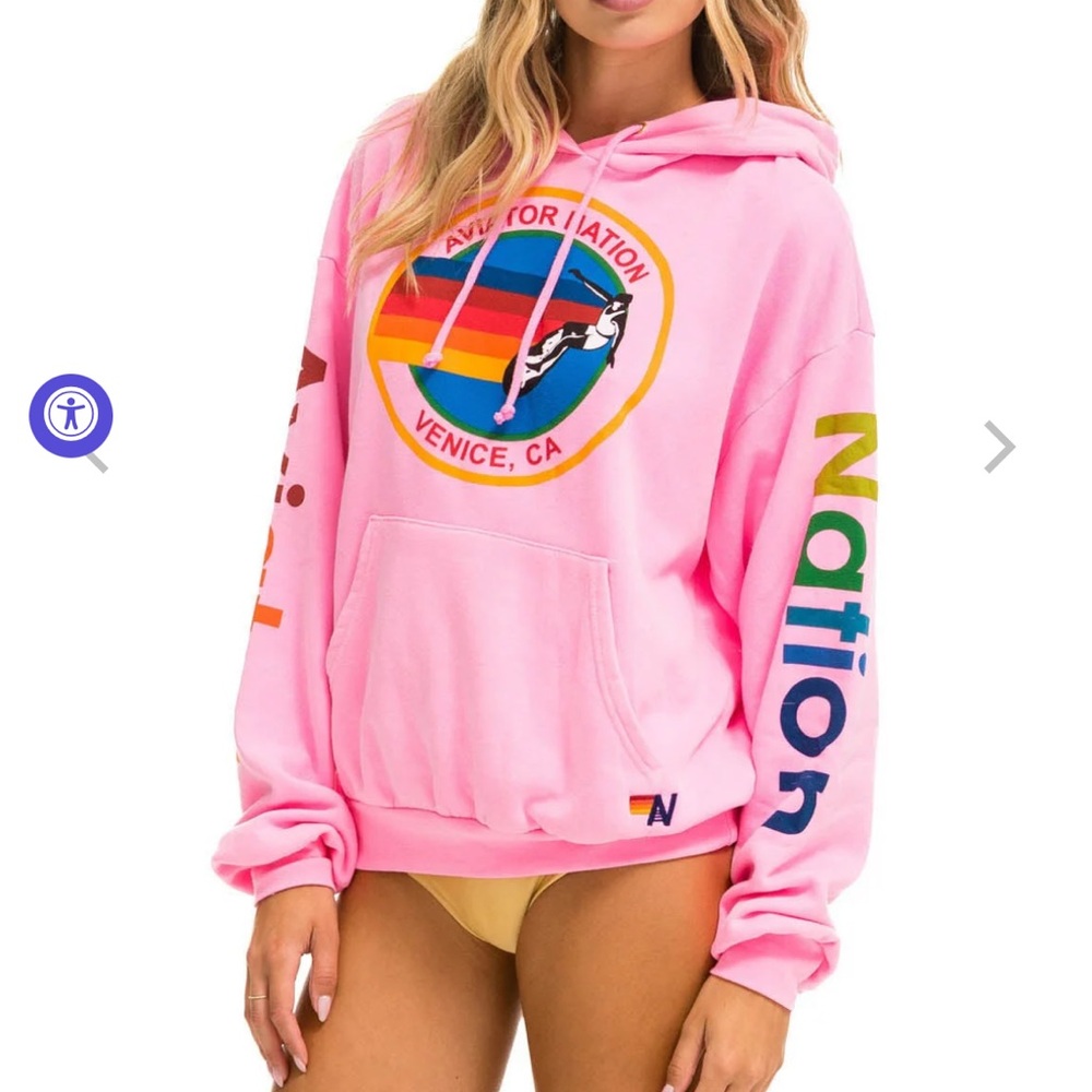 AVIATOR NATION RELAXED PULLOVER HOODIE - NEON PINK